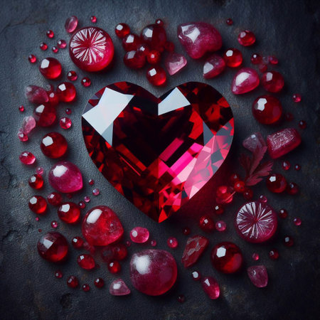 Red crystal heart with flowers. AI generated illustrationの素材