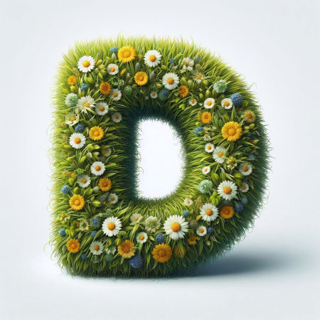 Grass letter D. AI generated illustrationの素材