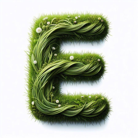 Grass letter E. AI generated illustrationの素材