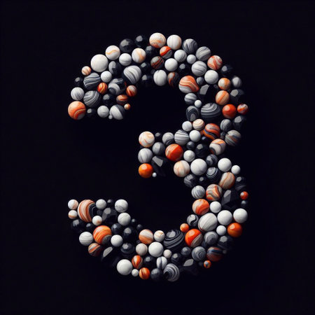 digit 3 shape made of marble pebbles. AI generated illustrationの素材