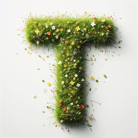 Grass letter T. AI generated illustrationの素材