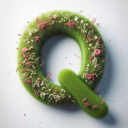 Grass letter Q. AI generated illustrationの素材