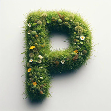Grass letter P. AI generated illustrationの素材