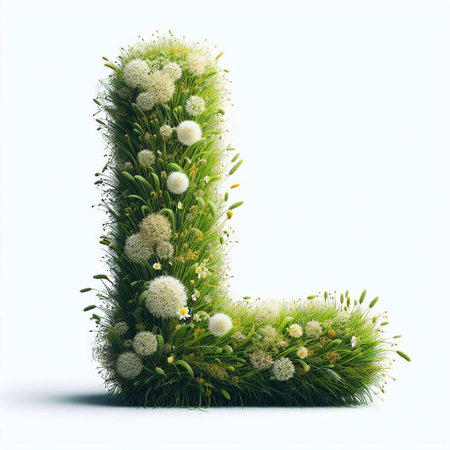 Grass letter L. AI generated illustrationの素材