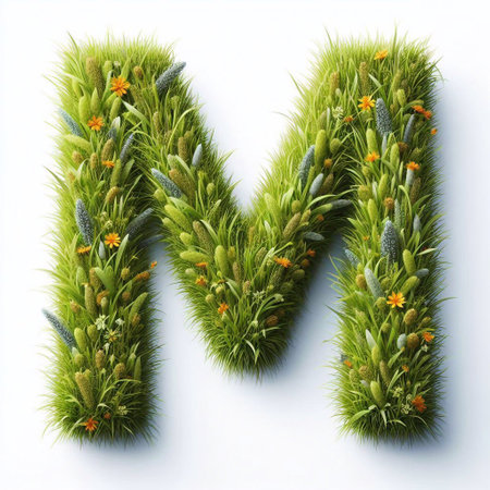 Grass letter M. AI generated illustrationの素材