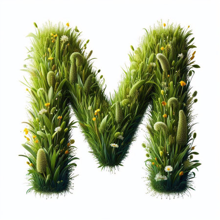 Grass letter M. AI generated illustrationの素材