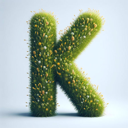Grass letter K. AI generated illustrationの素材