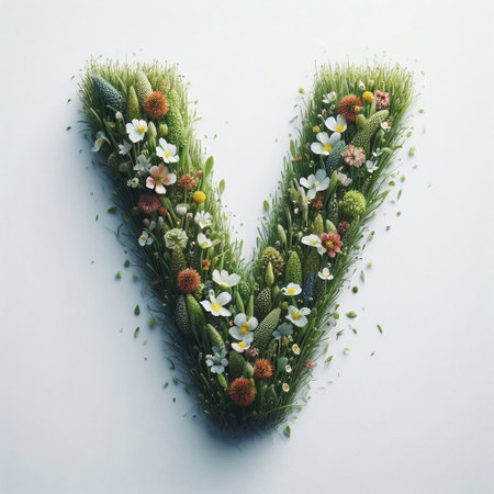 Grass letter V. AI generated illustrationの素材