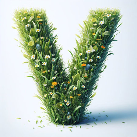 Grass letter V. AI generated illustrationの素材