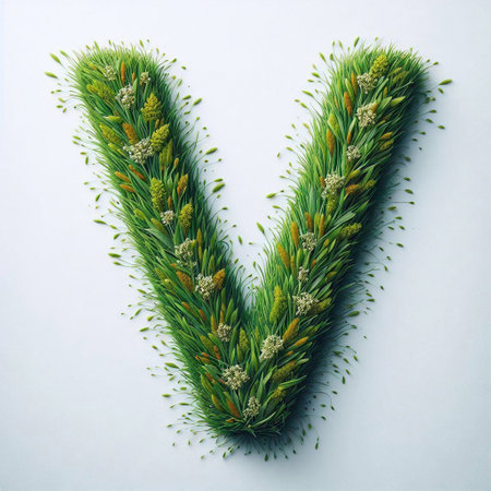 Grass letter V. AI generated illustrationの素材
