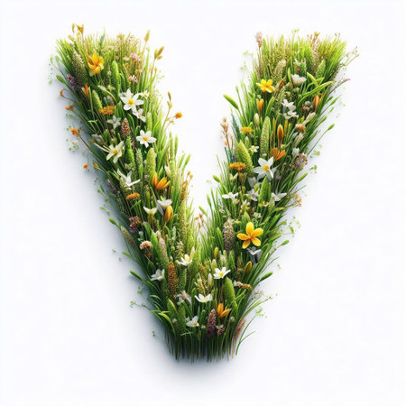 Grass letter V. AI generated illustrationの素材