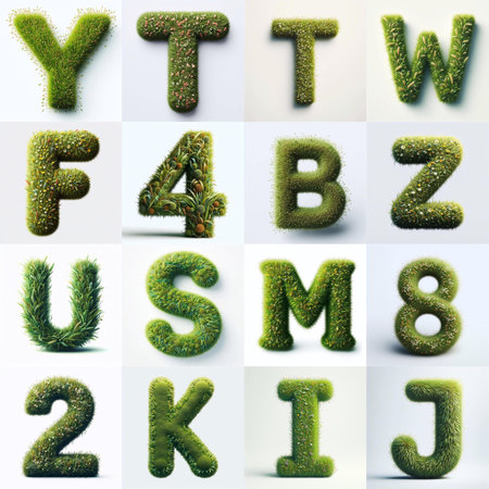 Grass style typography. AI generated illustrationの素材