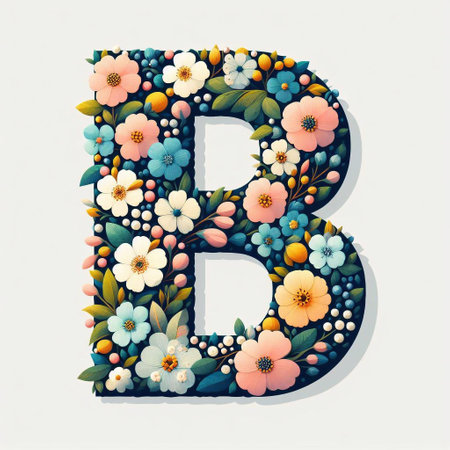 Flowers letter B. AI generated illustrationの素材