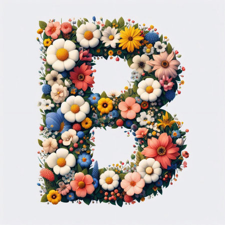 Flowers letter B. AI generated illustrationの素材