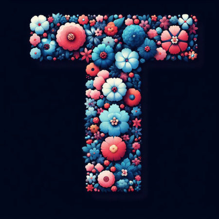 Flowers letter T. AI generated illustrationの素材