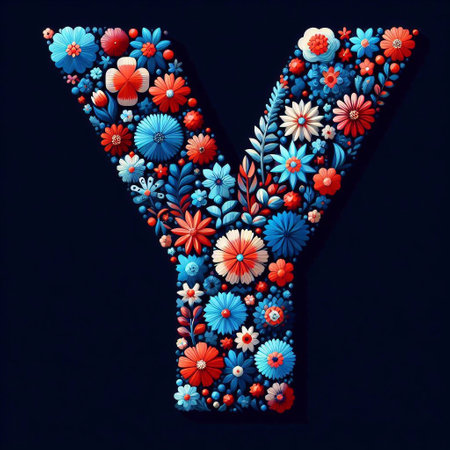 Flowers letter Y. AI generated illustrationの素材