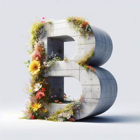 B letter shape 3D Lettering That Blends Concrete With Nature. AI generated illustrationの素材
