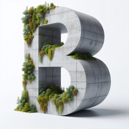B letter shape 3D Lettering That Blends Concrete With Nature. AI generated illustrationの素材