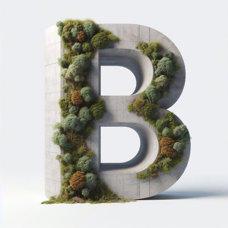 B letter shape 3D Lettering That Blends Concrete With Nature. AI generated illustrationの素材
