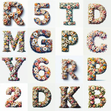 Flowers typography. AI generated illustrationの素材