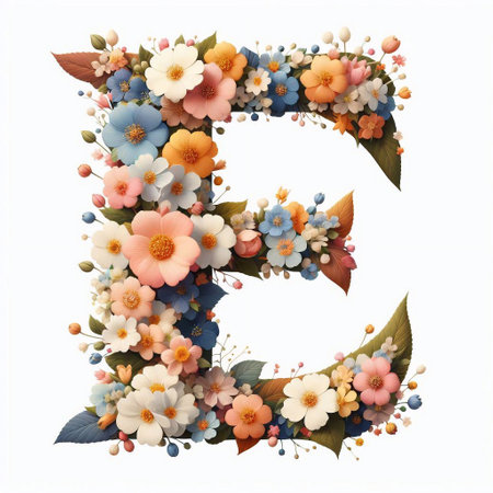 Flowers letter E. AI generated illustrationの素材