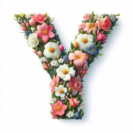 Flowers letter Y. AI generated illustrationの素材