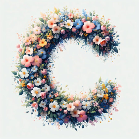 Flowers letter C. AI generated illustrationの素材