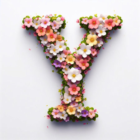 Flowers letter Y. AI generated illustrationの素材