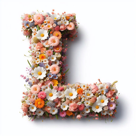 Flowers letter L. AI generated illustrationの素材