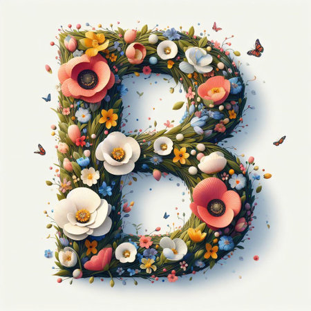 Flowers letter B. AI generated illustrationの素材