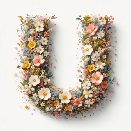 Flowers letter U. AI generated illustrationの素材