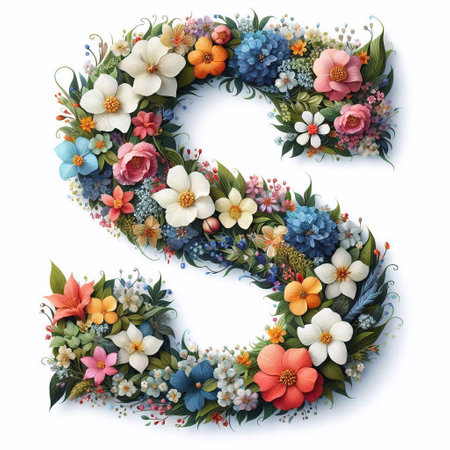 Flowers letter S. AI generated illustrationの素材