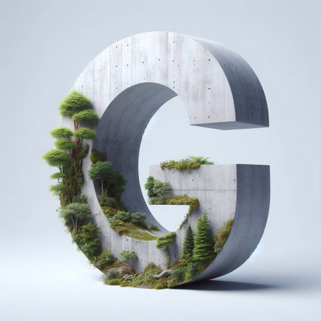 G letter shape 3D Lettering That Blends Concrete With Nature. AI generated illustrationの素材