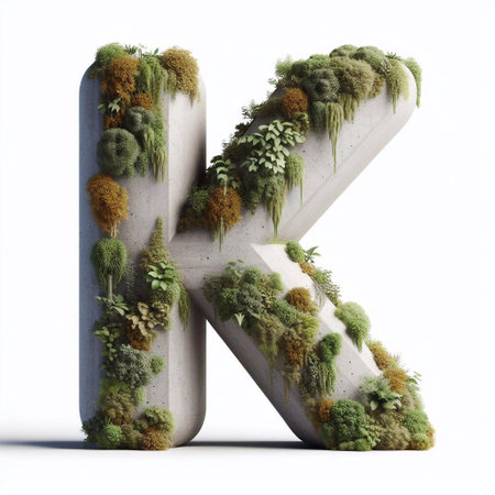 K letter shape 3D Lettering That Blends Concrete With Nature. AI generated illustrationの素材