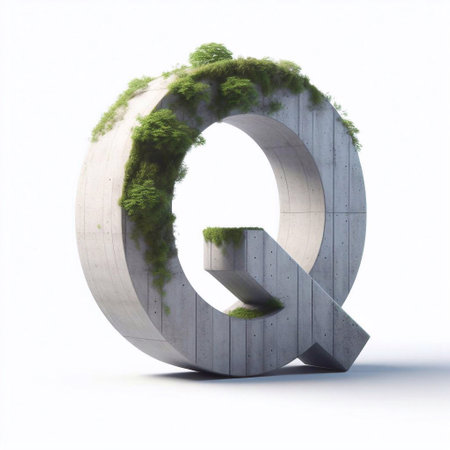 Q letter shape 3D Lettering That Blends Concrete With Nature. AI generated illustrationの素材