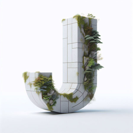 J letter shape 3D Lettering That Blends Concrete With Nature. AI generated illustrationの素材