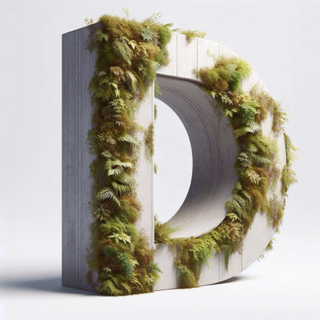 D letter shape 3D Lettering That Blends Concrete With Nature. AI generated illustrationの素材