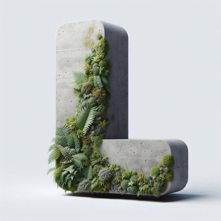 L letter shape 3D Lettering That Blends Concrete With Nature. AI generated illustrationの素材