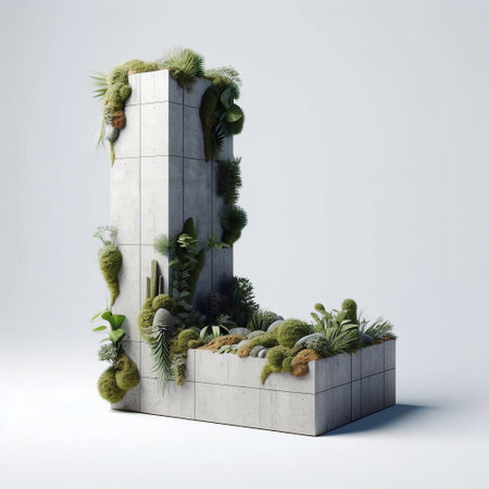 L letter shape 3D Lettering That Blends Concrete With Nature. AI generated illustrationの素材