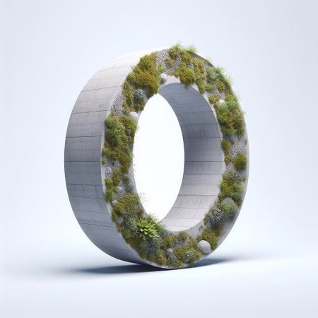 O letter shape 3D Lettering That Blends Concrete With Nature. AI generated illustrationの素材