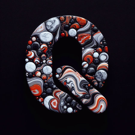 Q shape made of marble pebbles. AI generated illustrationの素材