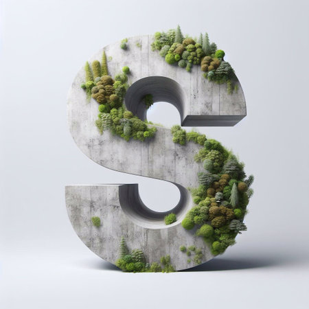 S letter shape 3D Lettering That Blends Concrete With Nature. AI generated illustrationの素材