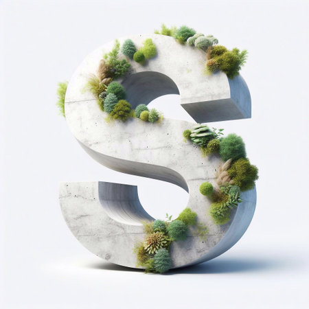S letter shape 3D Lettering That Blends Concrete With Nature. AI generated illustrationの素材