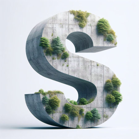S letter shape 3D Lettering That Blends Concrete With Nature. AI generated illustrationの素材