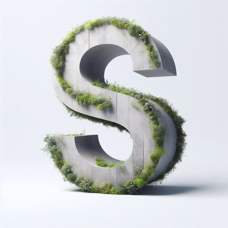 S letter shape 3D Lettering That Blends Concrete With Nature. AI generated illustrationの素材