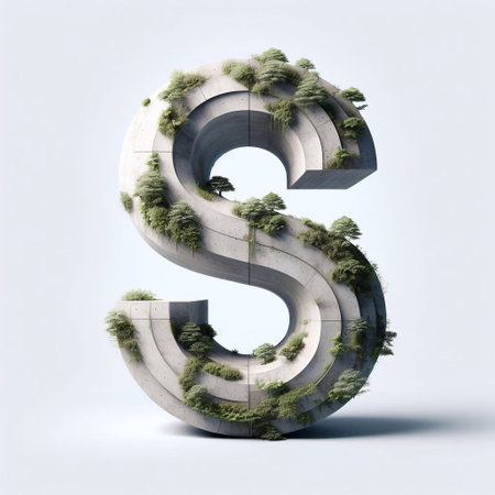 S letter shape 3D Lettering That Blends Concrete With Nature. AI generated illustrationの素材