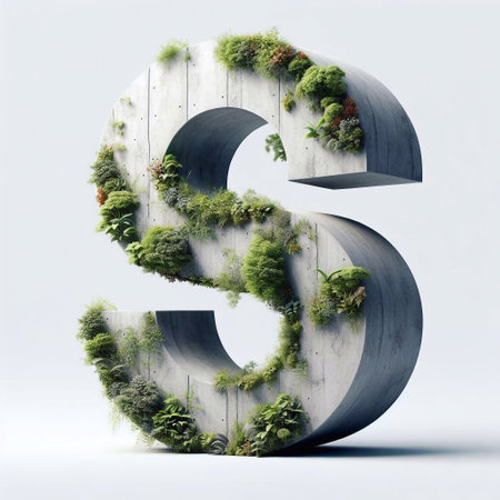 S letter shape 3D Lettering That Blends Concrete With Nature. AI generated illustrationの素材