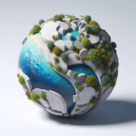 Concrete globe with Nature and water. AI generated illustrationの素材