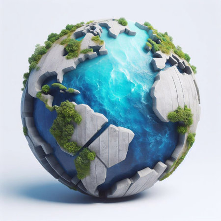 Concrete globe with Nature and water. AI generated illustrationの素材