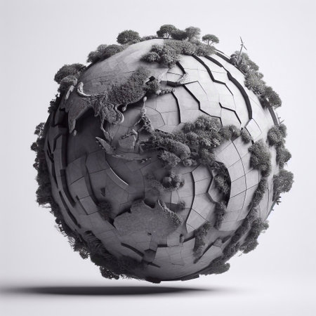 Concrete globe with Nature and water. AI generated illustrationの素材